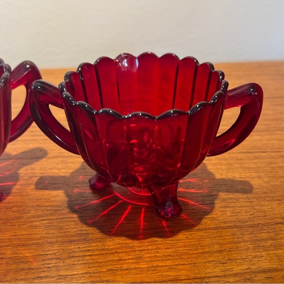 Vintage Imperial Glass Ruby Red Pillar Flute Footed Creamer and Open Sugar - Picture 3 of 8